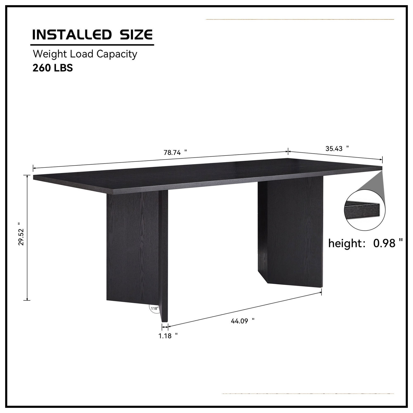 78.74 inch Wood Dining Table Kitchen Table Small Space Dining Table for Farmhouse Center Table, Home Furniture Kitchen Table, Modern Dining Room Table BLACK