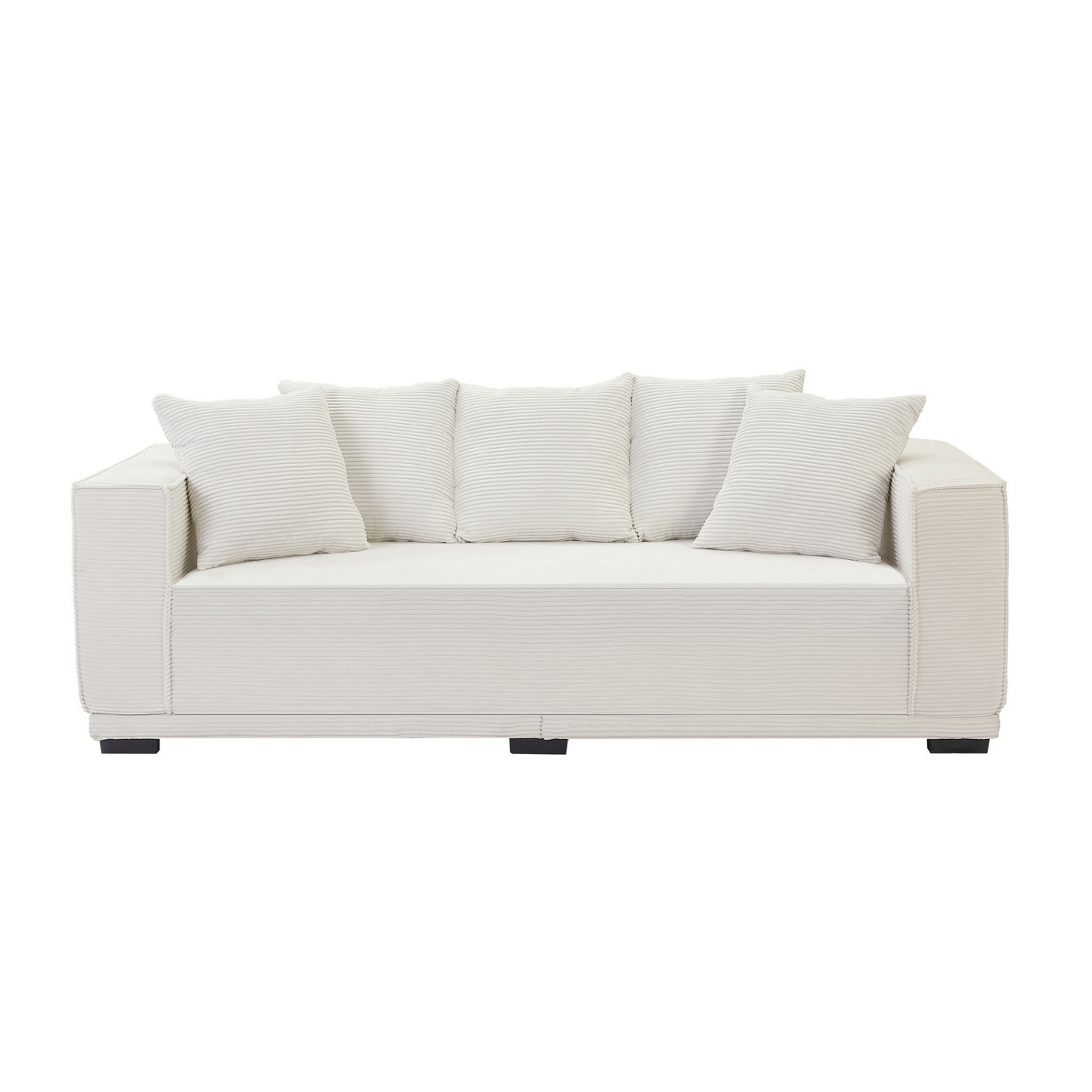 88.97'' Mid Century Modern Upholstered Sofa  with 5 Matching Toss Pillows, Including bottom frame,Comfy Couches  for Living Room, Bedroom, Apartment and Office.WHITE