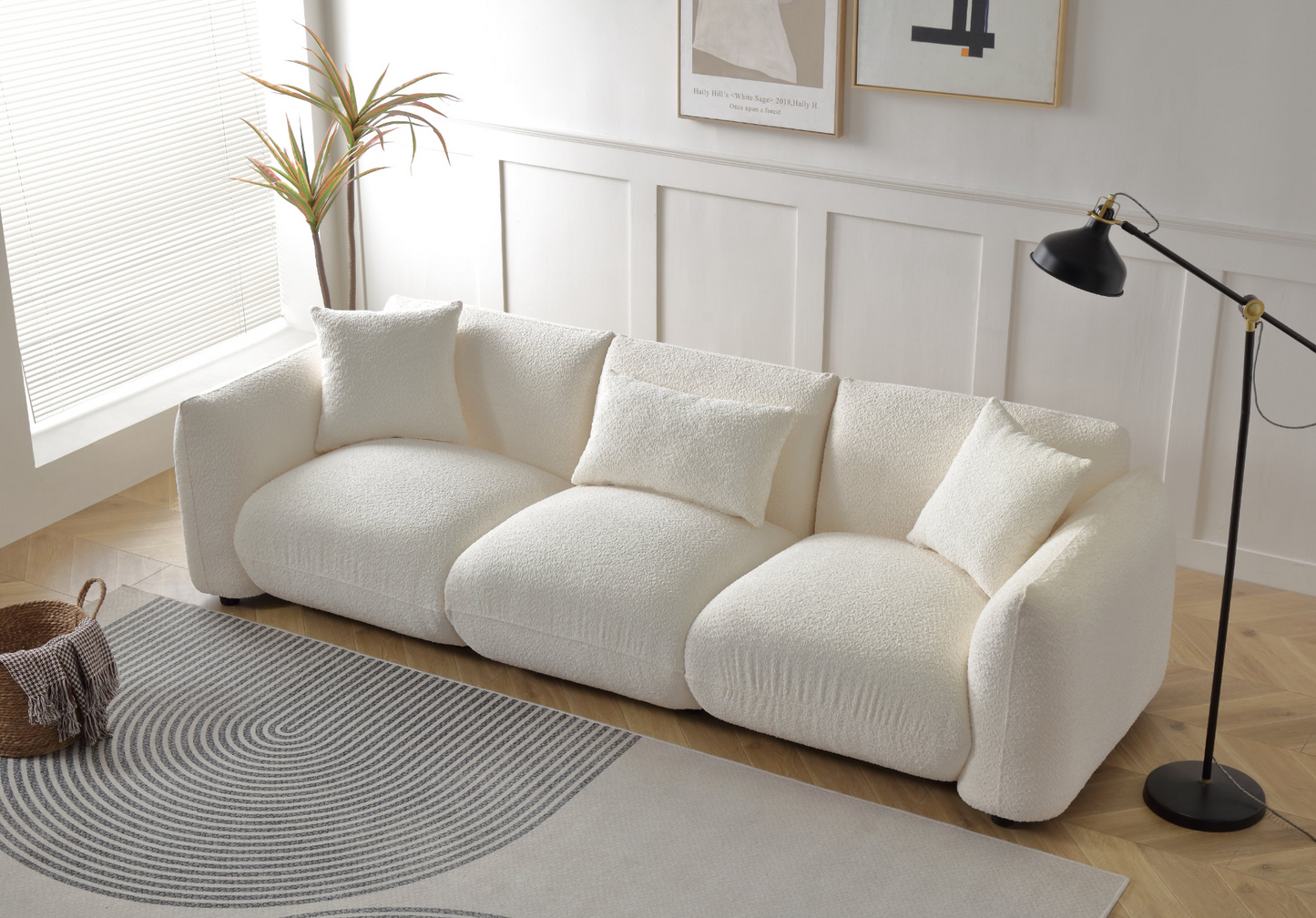 Mid Century Modern Couch 3-Seater Sofa Upholstered for Living Room, Bedroom, Beige