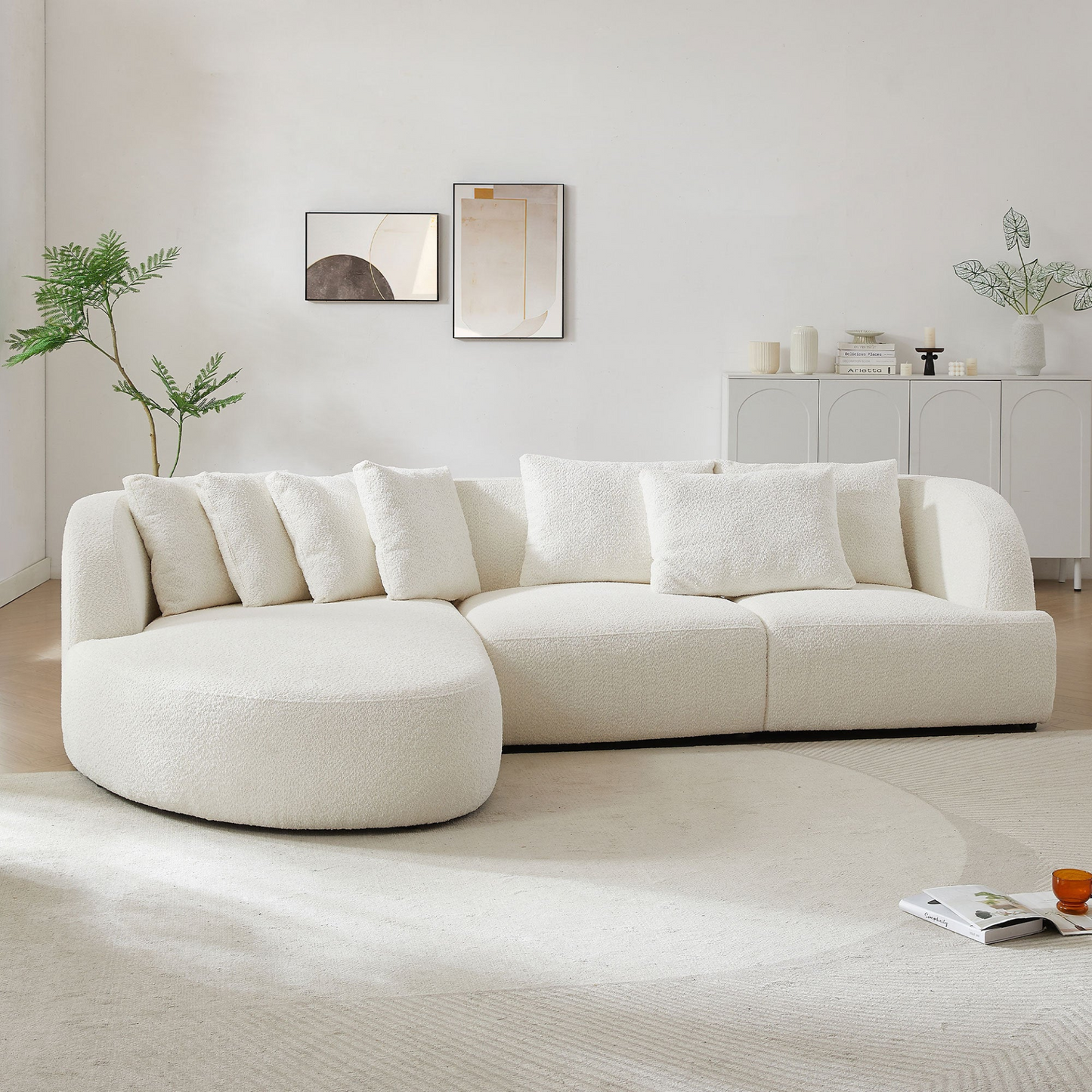 Convertible Corner Sofa with armrest and sectional Sofa, Left Chaise Longue for Living Room, Apartment & Office Beige