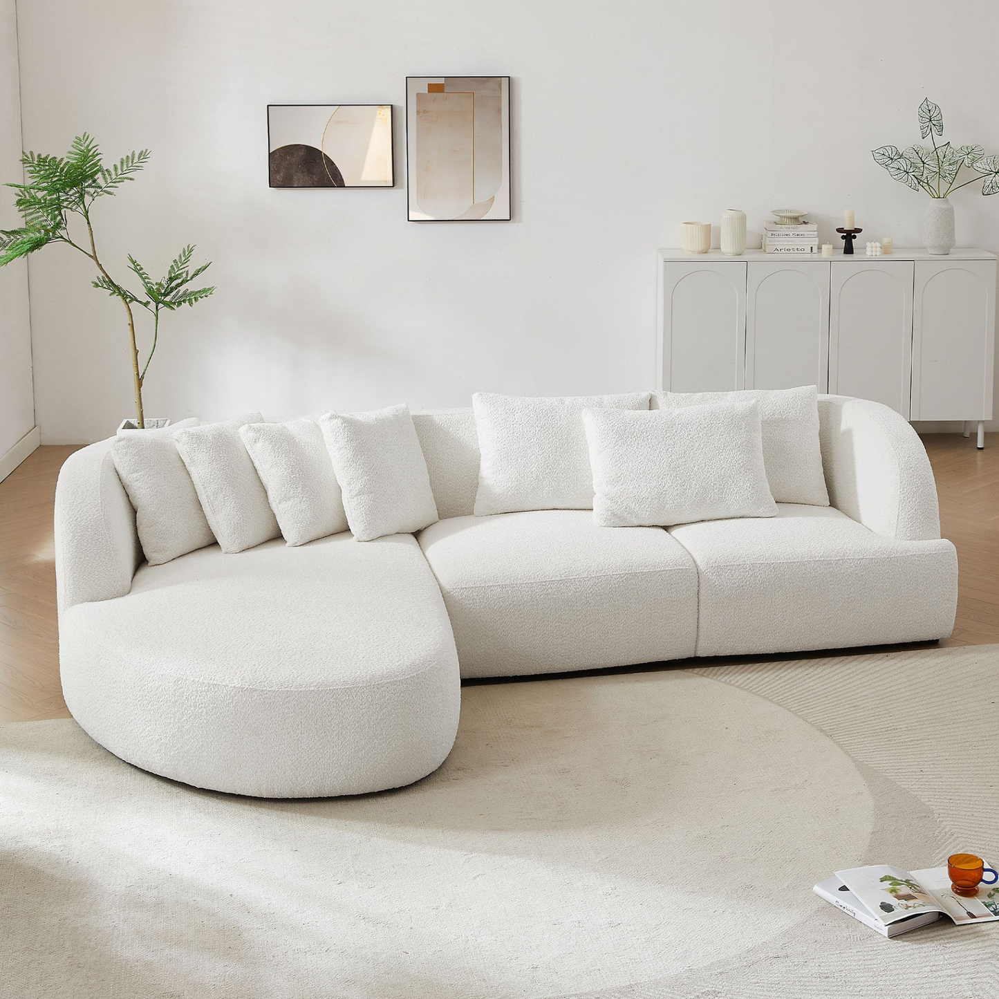 Convertible Corner Sofa with armrest and sectional Sofa, Left Chaise Longue for Living Room, Apartment & Office Beige