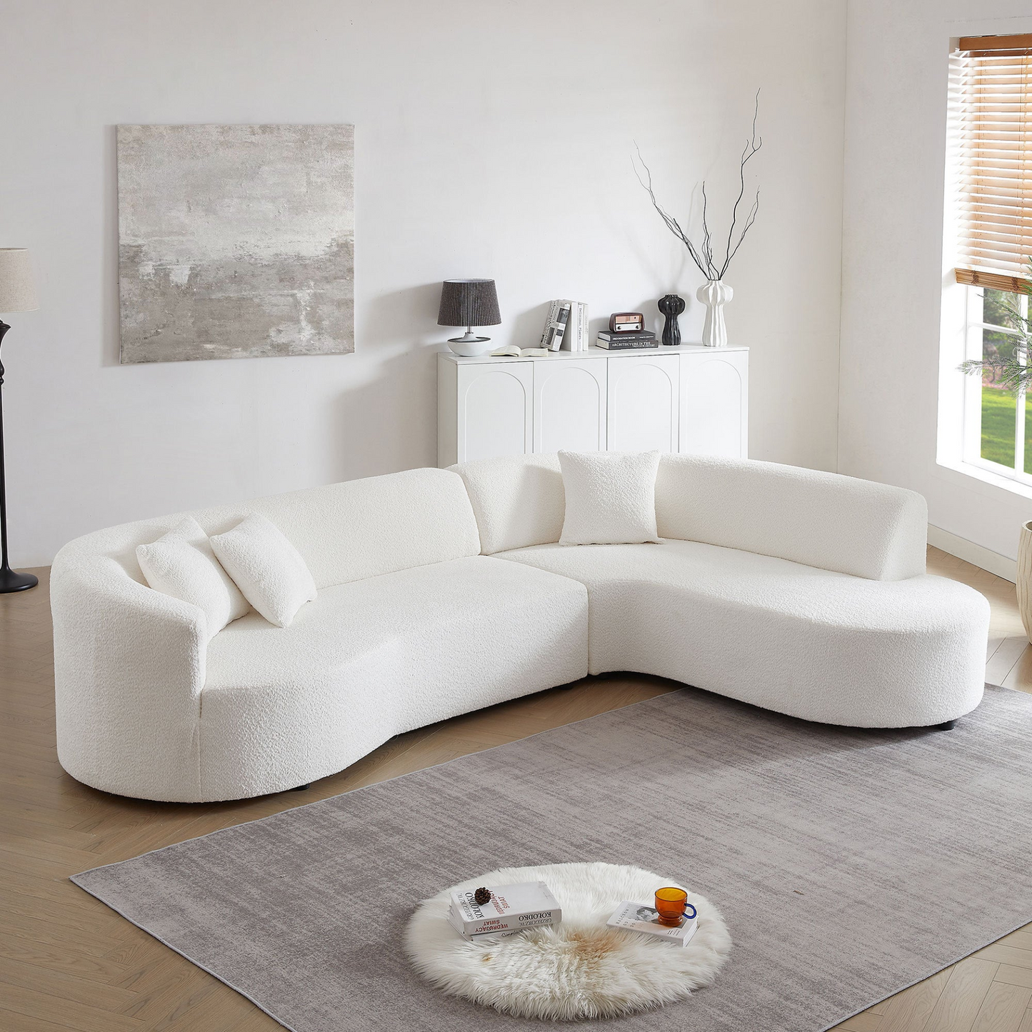 Convertible Modular Sectional Sofa with Right Chaises L-Shaped Corner Comfy Upholstered Couch Living Room Furniture Sets.WHITE