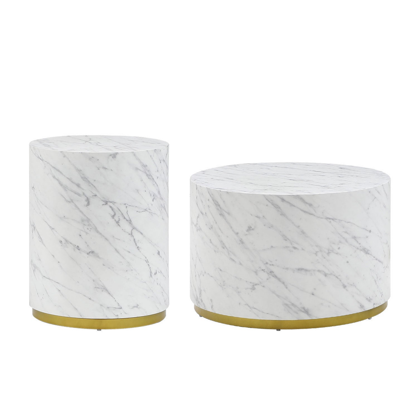 White Marble Pattern Cocktail Table MDF with Gold Metal Base 23.62inch