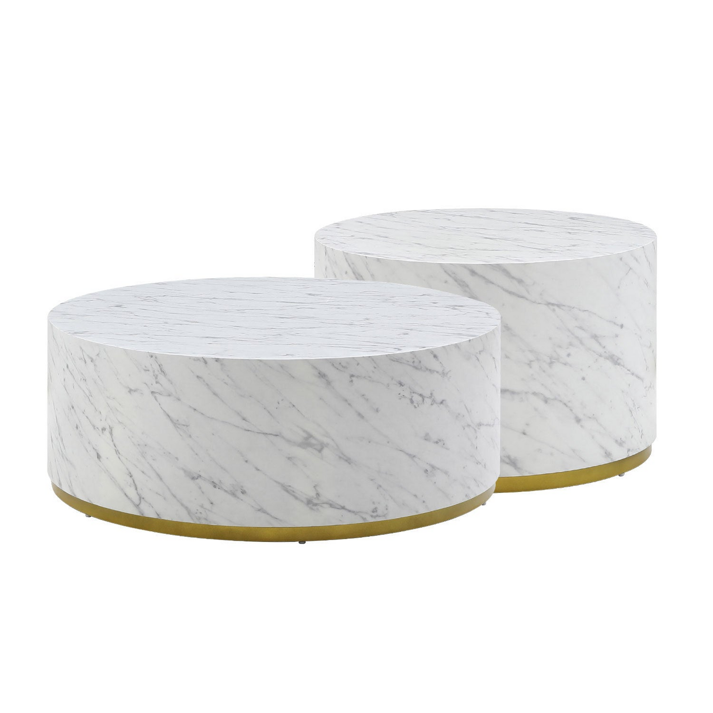 White Marble Pattern Cocktail Table MDF with Gold Metal Base 23.62inch