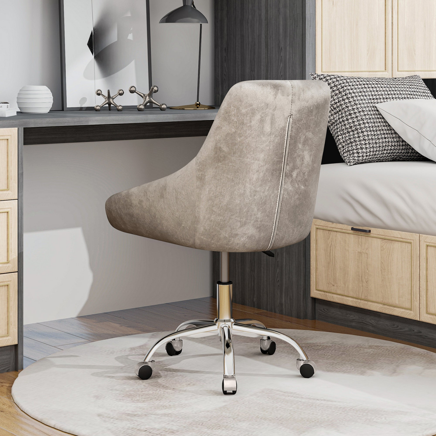Modern velvet fabric with chrome legs living room furniture dining chair, soft and comfortable, lift adjustment, free movement convenient, space saving. (set of 1)