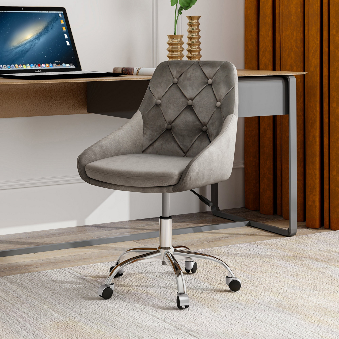 Modern velvet fabric with chrome legs living room furniture dining chair, soft and comfortable, lift adjustment, free movement convenient, space saving. (set of 1)