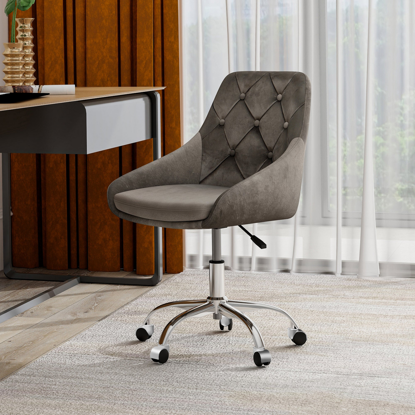 Modern velvet fabric with chrome legs living room furniture dining chair, soft and comfortable, lift adjustment, free movement convenient, space saving. (set of 1)
