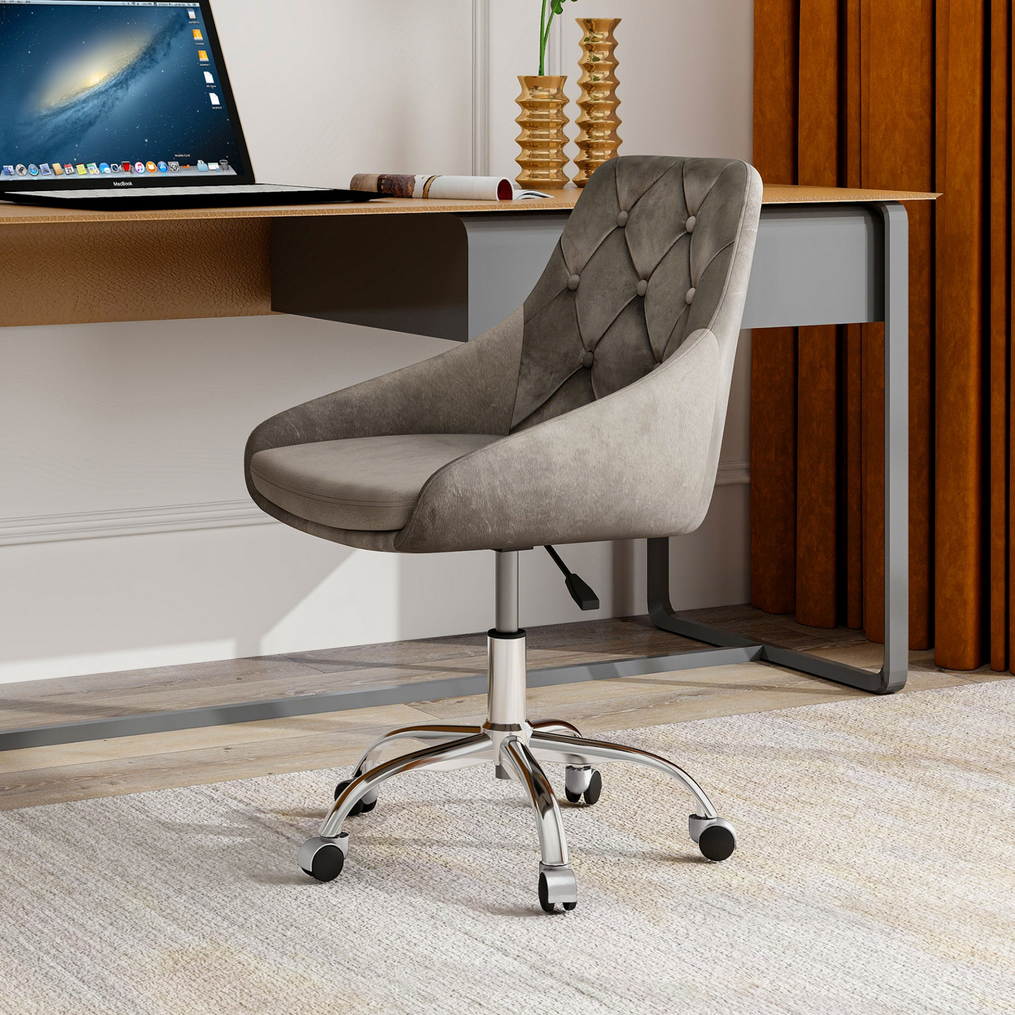 Modern velvet fabric with chrome legs living room furniture dining chair, soft and comfortable, lift adjustment, free movement convenient, space saving. (set of 1)