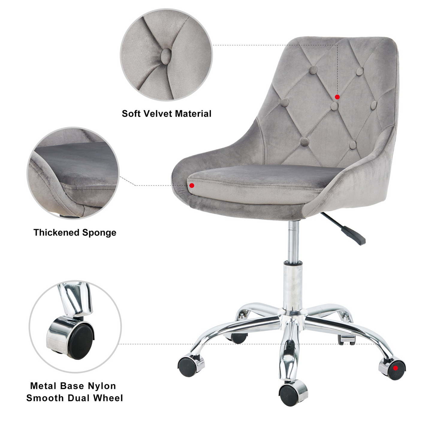 Modern velvet fabric with chrome legs living room furniture dining chair, soft and comfortable, lift adjustment, free movement convenient, space saving. (set of 1)