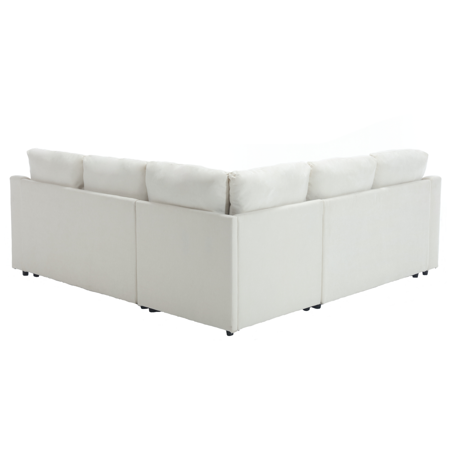 L-shaped sofa with pull-out sofa bed, Corner Sofa,comfortable living room furniture set, sleeper sofa bed,Corner seat for two with broaching sofa,Rivet DeChenille,Beige