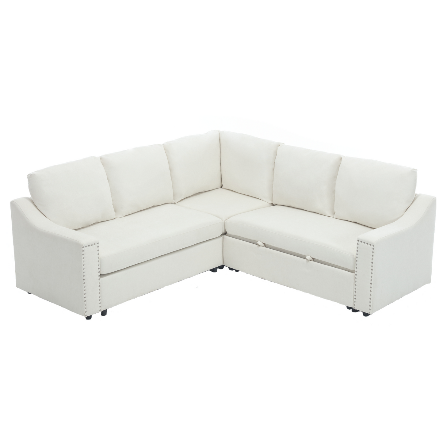 L-shaped sofa with pull-out sofa bed, Corner Sofa,comfortable living room furniture set, sleeper sofa bed,Corner seat for two with broaching sofa,Rivet DeChenille,Beige