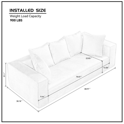 88.97 inch Soft Corduroy Upholstery Streamlined Design sofa with 5 Pillows, Ample and Cozy 3 Seater Couch for Modern Spaces for Living room,office BLACK