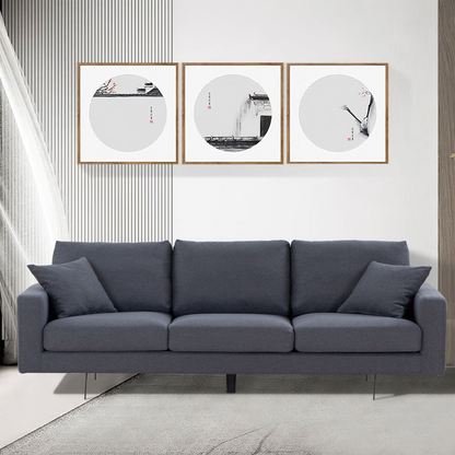 Modern Grey Three-Seat Sofa with Thick Sponge and Two Pillows, 87.40inch