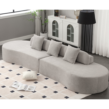Modern curved combination sofa, terrycloth fabric sofa, minimalist sofa in living room, apartment, no assembly required, three  pillows,Gray