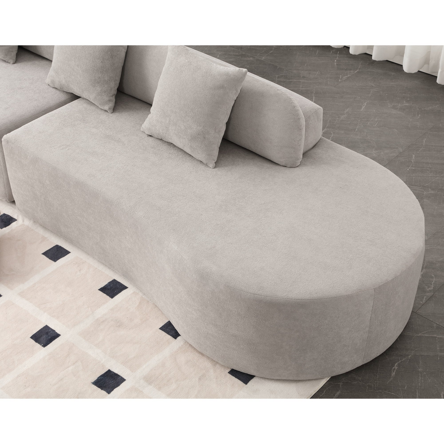 Modern curved combination sofa, terrycloth fabric sofa, minimalist sofa in living room, apartment, no assembly required, three  pillows,Gray