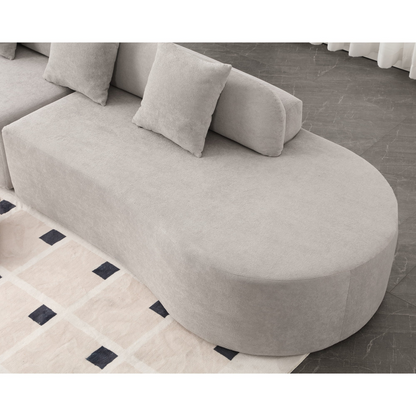 Modern curved combination sofa, terrycloth fabric sofa, minimalist sofa in living room, apartment, no assembly required, three  pillows,Gray