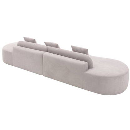 Modern curved combination sofa, terrycloth fabric sofa, minimalist sofa in living room, apartment, no assembly required, three  pillows,Gray