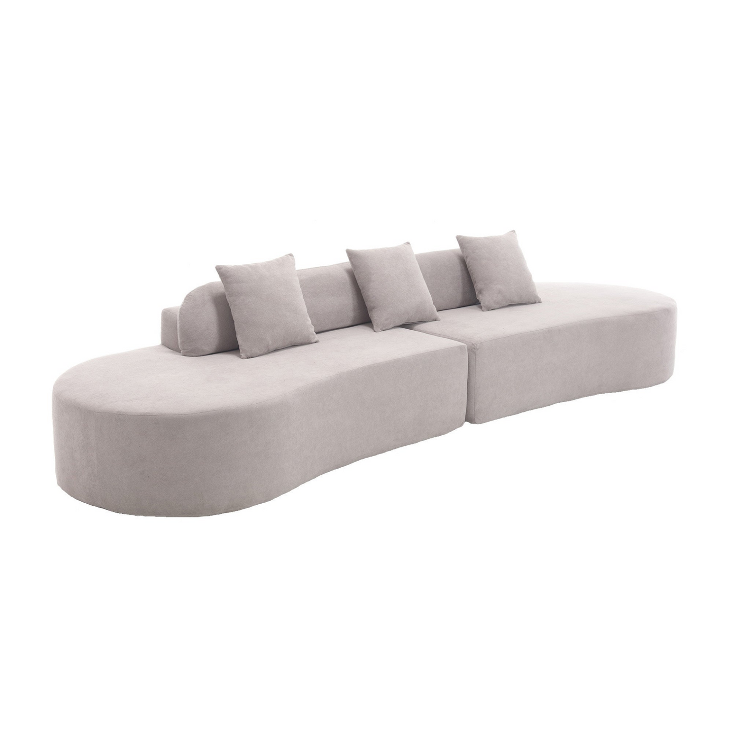 Modern curved combination sofa, terrycloth fabric sofa, minimalist sofa in living room, apartment, no assembly required, three  pillows,Gray