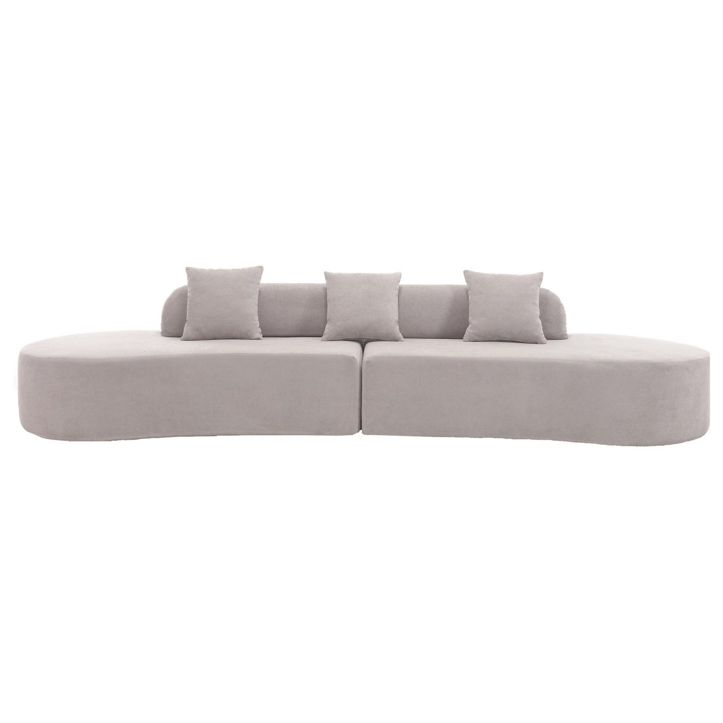 Modern curved combination sofa, terrycloth fabric sofa, minimalist sofa in living room, apartment, no assembly required, three  pillows,Gray