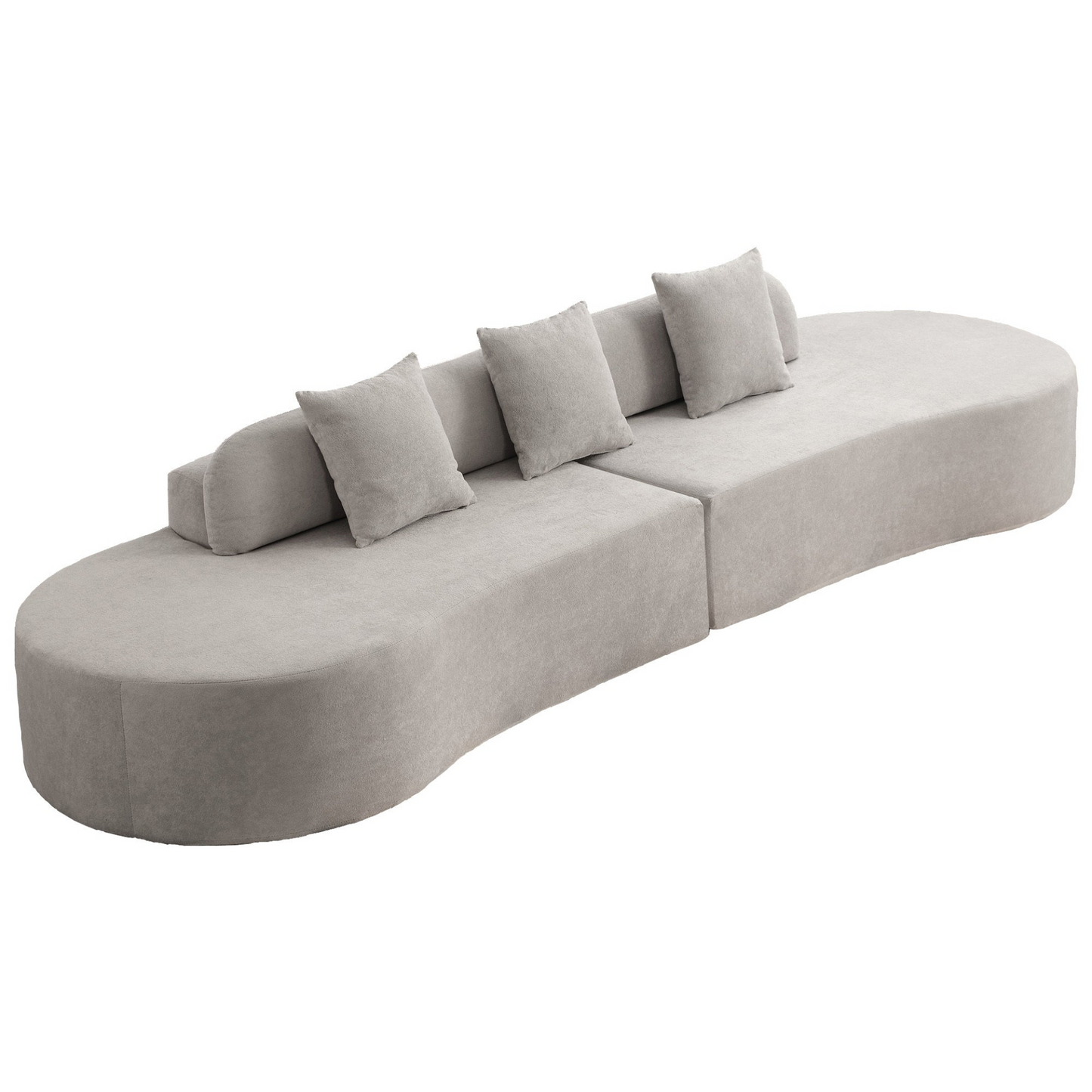 Modern curved combination sofa, terrycloth fabric sofa, minimalist sofa in living room, apartment, no assembly required, three  pillows,Gray