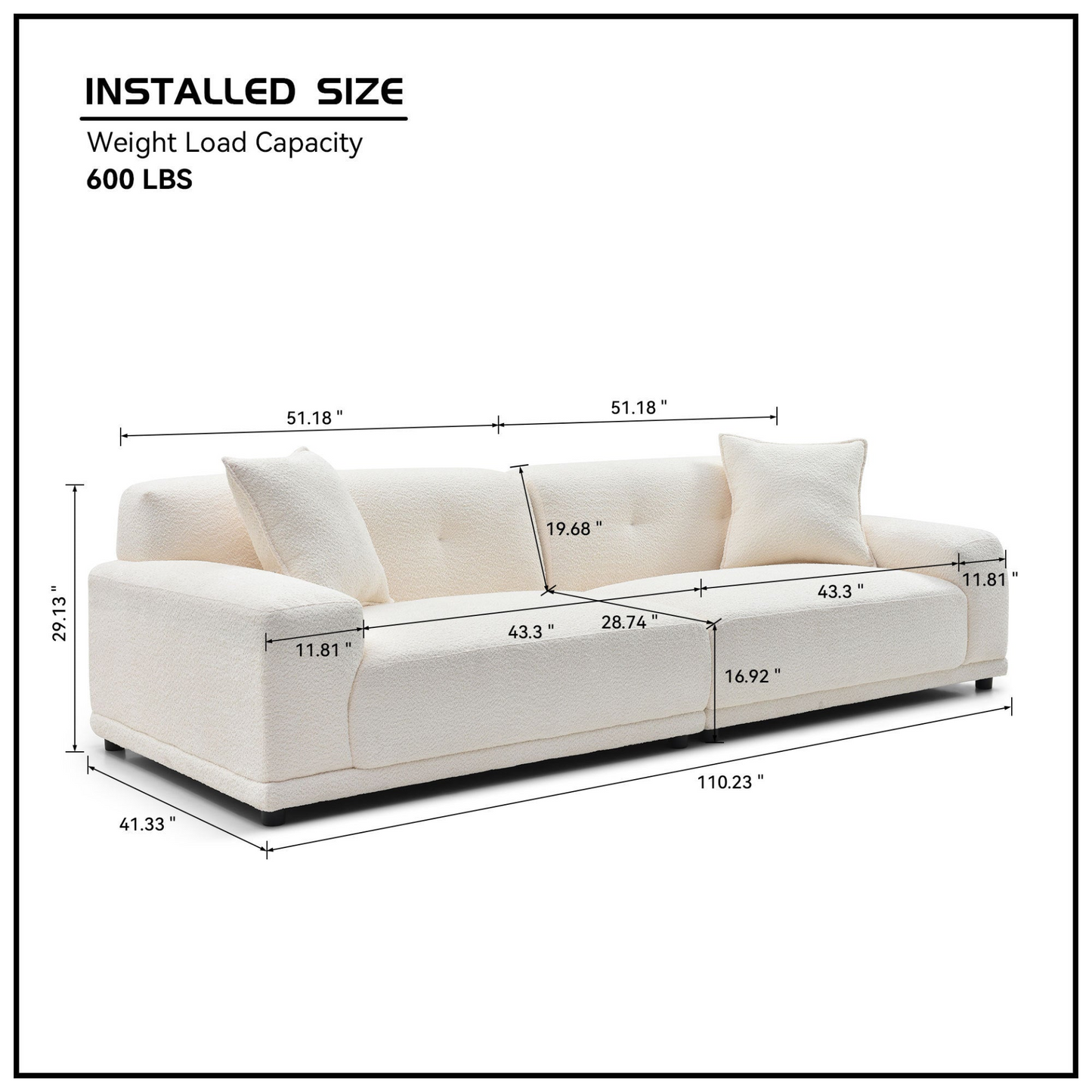 110.23'' Teddy Fleece Couches and Sofas with Extra Deep Seats 2 Pillows for Home Office Apartment Living Room Furniture Sets Beige