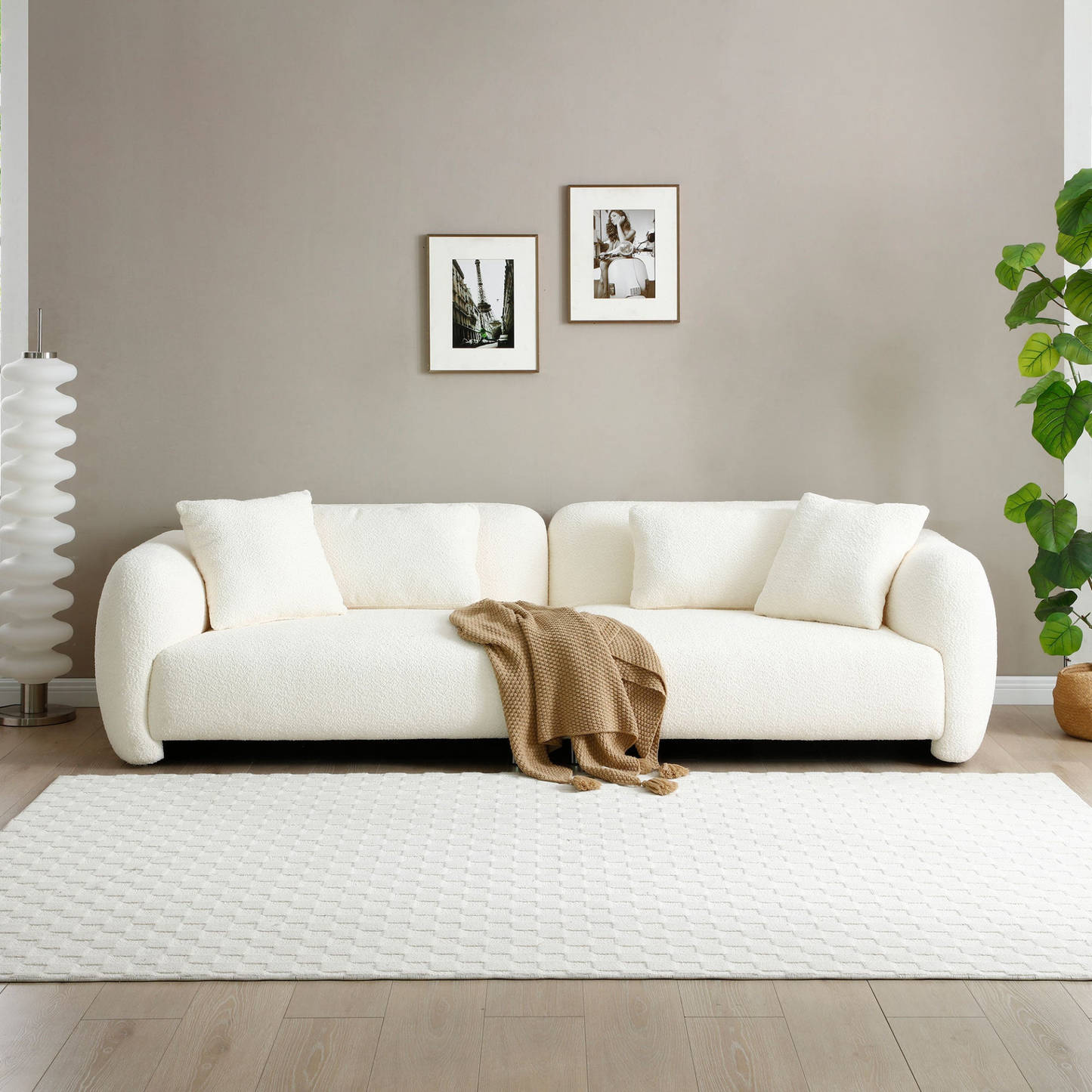 110.23'' Oversized Sofa Comfy Teddy Bouclé Couch with 4 Pillows Premium 3-Seater Bubble Couch  for Living Room/Bedroom,Home/Office BEIGE