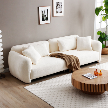110.23'' Oversized Sofa Comfy Teddy Bouclé Couch with 4 Pillows Premium 3-Seater Bubble Couch  for Living Room/Bedroom,Home/Office BEIGE