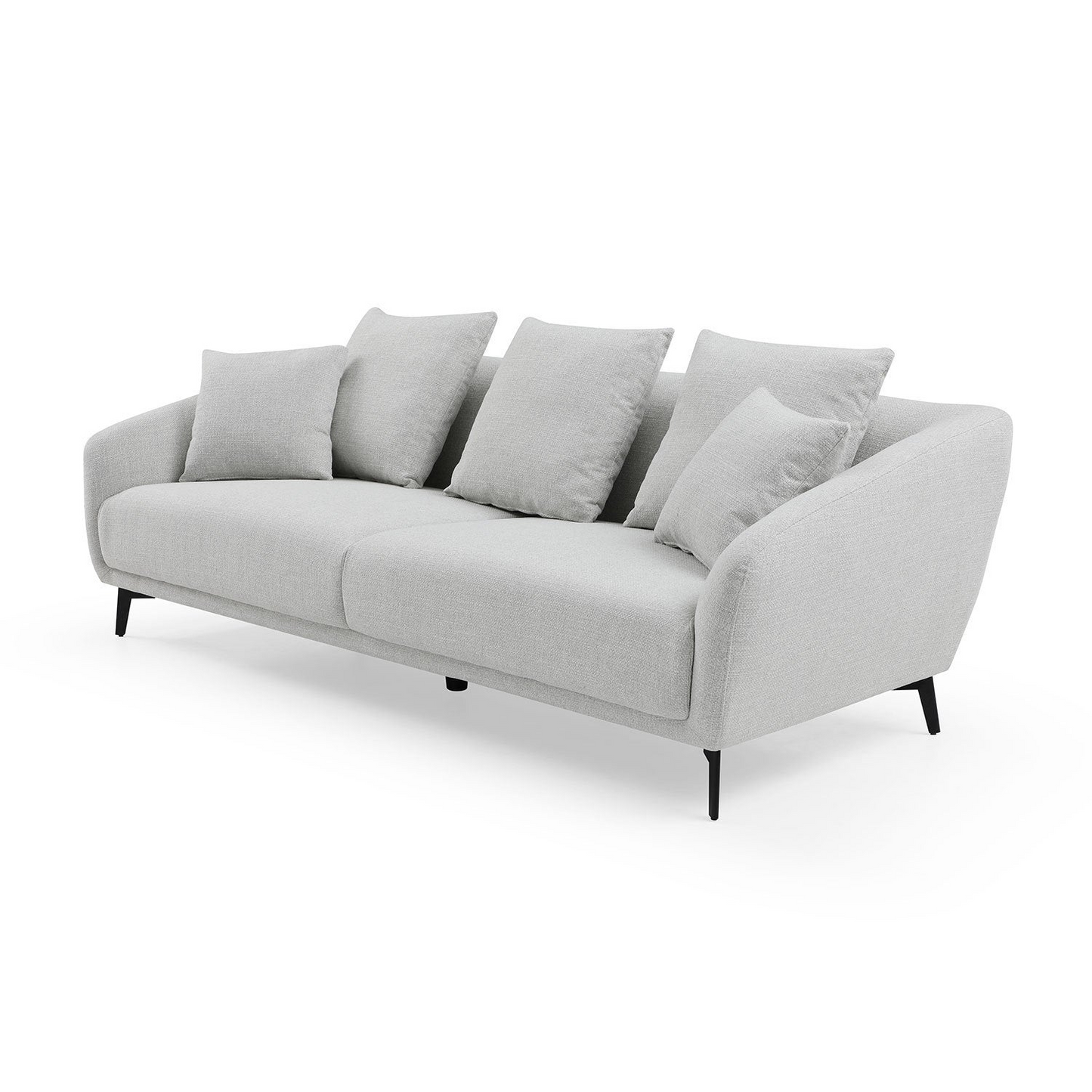 Modern Fabric Upholstered Sofa with Three Cushions, 2 Pillows, Light Grey