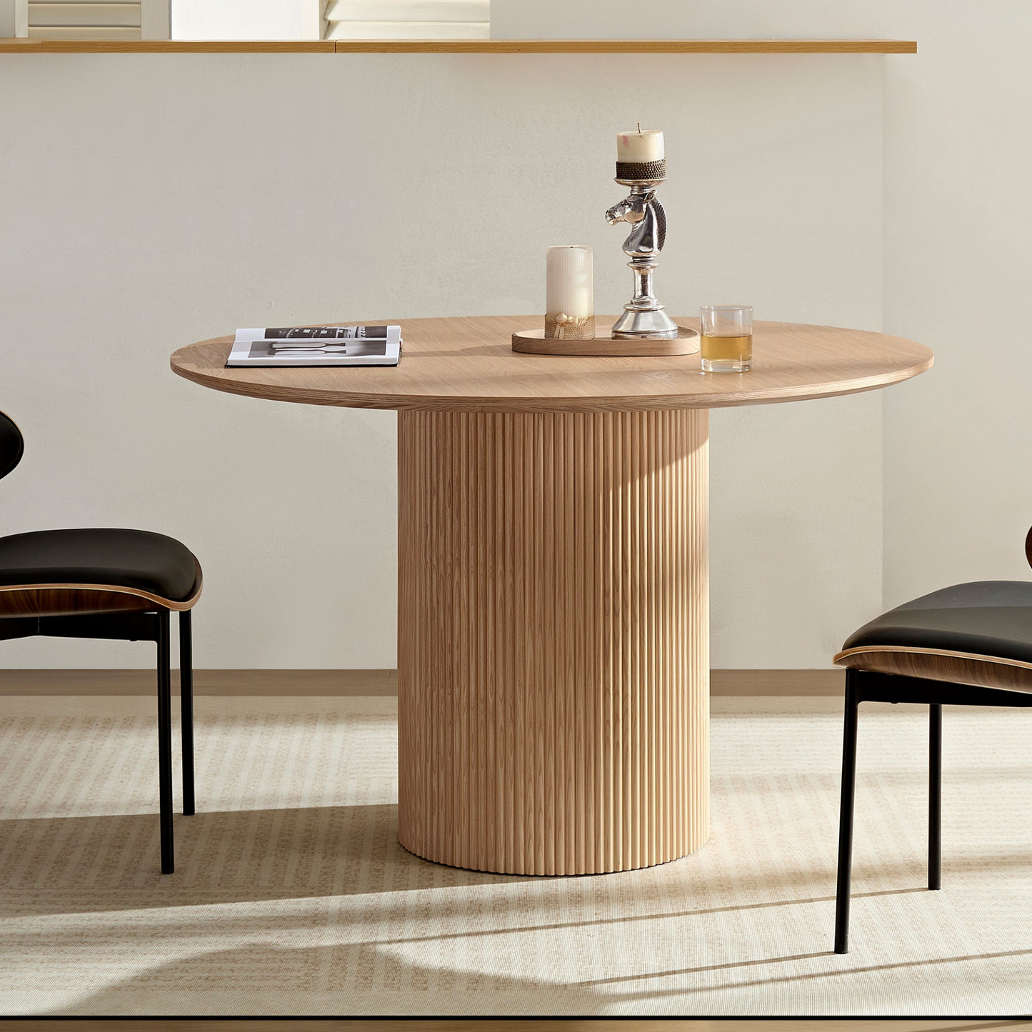 47,24 inch MDF Dining Table for Dining Room  Round Dinner Tables Mid-Century Modern Table OAK