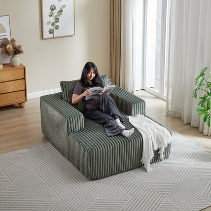 62.5-Inch Corduroy Sponge Sofa Lounge Chair,No Assembly Required,Fluffy Modern Sleeper Chair for Indoor Living Room Bedroom