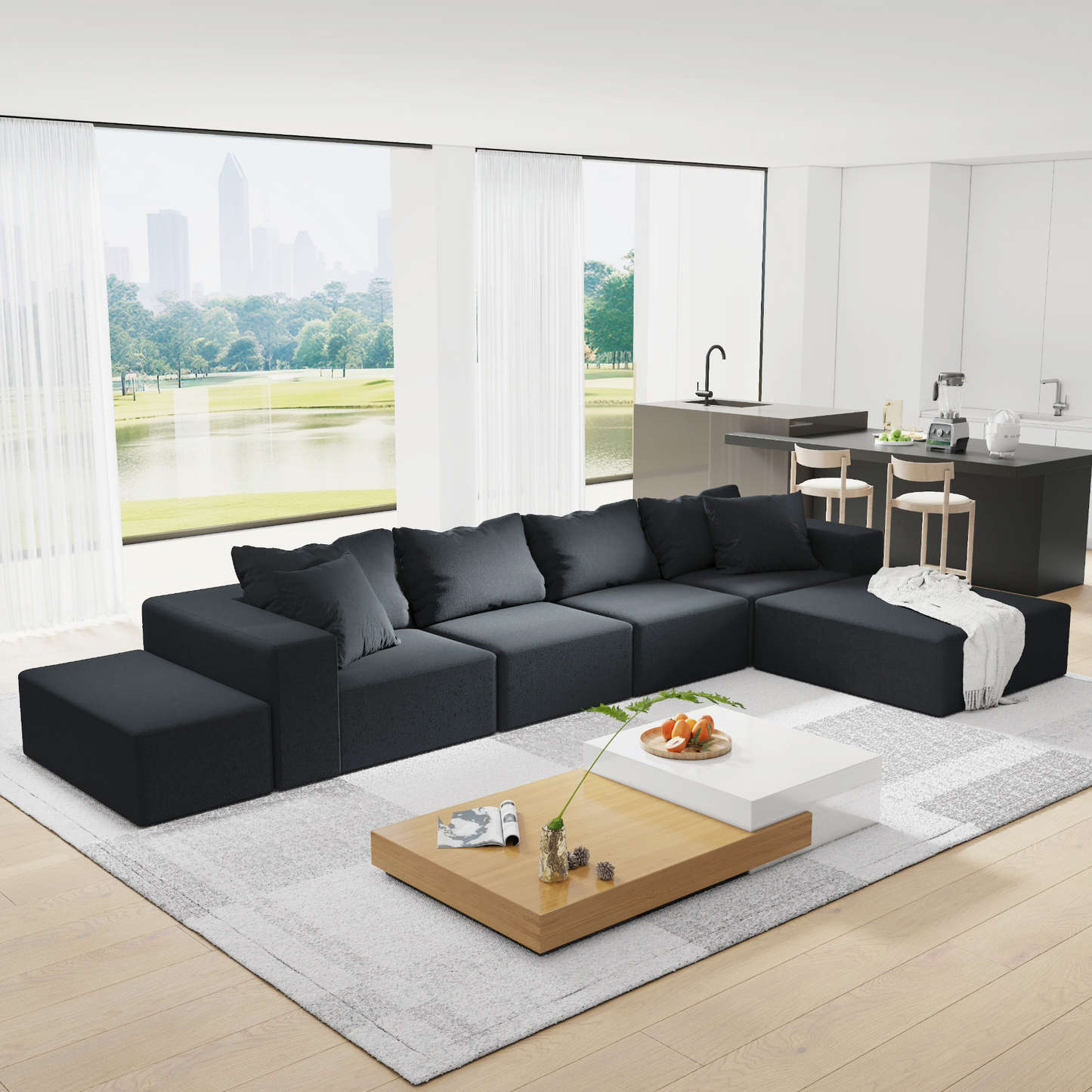 Modern Upholstered Sectional Sofa Couch Set,Modular 132" L Shaped Sectional Living Room Sofa Set With 6 Pillows,Free Combination Sofa Couch for Living Room,Bedroom