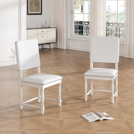 Vintage Traditional 2-Piece Upholstered Dining Chairs with Padded Backs, Cream