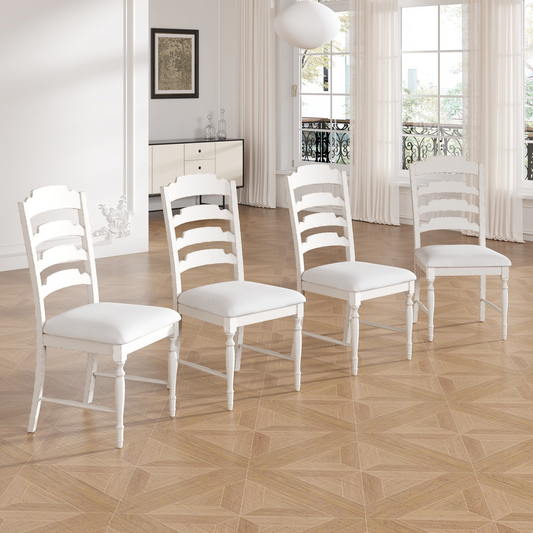 Vintage Traditional 4-Piece Upholstered Dining Chairs, Serrated Dining Backs,Cream