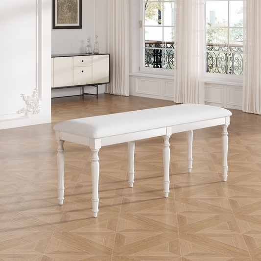 Vintage Traditional 50.4inch Upholstered Dining Bench with 6 Solid Wood Legs, Cream