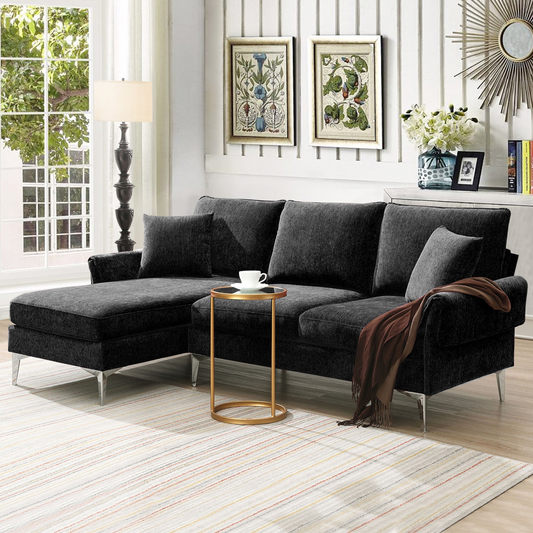 84 "Modern Chenille L-Shaped Sofa with Reversible Lounge,Convertible Sectional Couch Set,4 Seat Indoor Furniture with Reversible Chaise,Fit for Living Room, Apartment(2 Pillows)