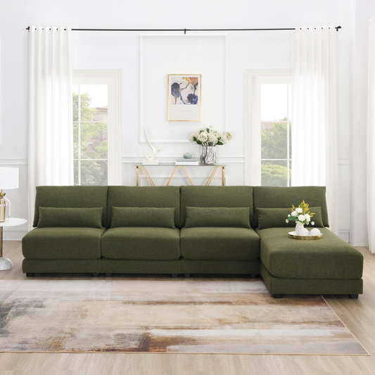 120*61" Oversized Deep Seat Sectional Sofa with Reversible Chaise,Loop Yarn Fabric 5-seat Armless Indoor Furniture,Convertible L-shaped Couch for Living Room,Apartment,3 Colors