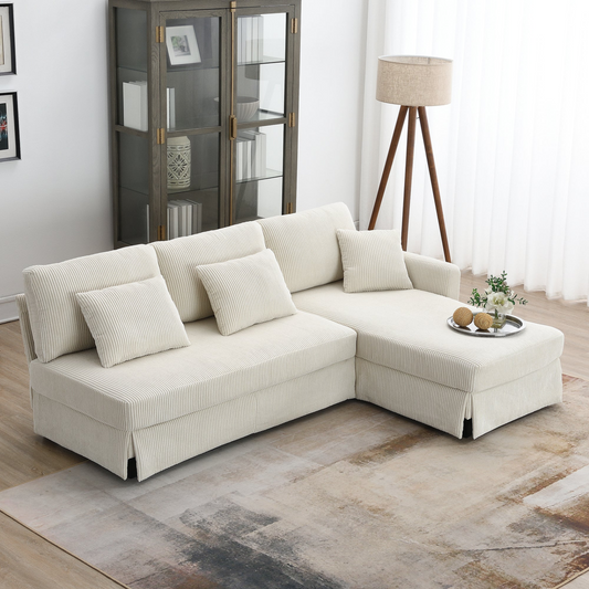 87*61"Modern L-shaped Corduroy Sofa with Reversible Chaise,4-seat Upholstered Sectional Indoor Furniture,Convertible Sleeper Couch with Pillows for Living Room,Apartment,3 Colors