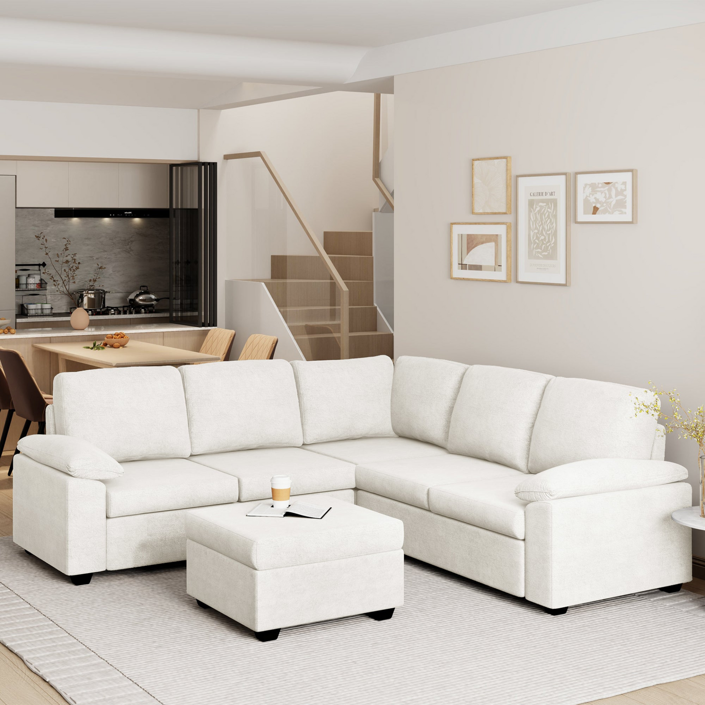 84*84" Modern Velvet Sectional Sofa Set,Large U Shaped Upholstered Corner Couch with Ottoman,Armrest Pillow,6 Seat Indoor Furniture for Living Room,Apartment,Office,2 Colors