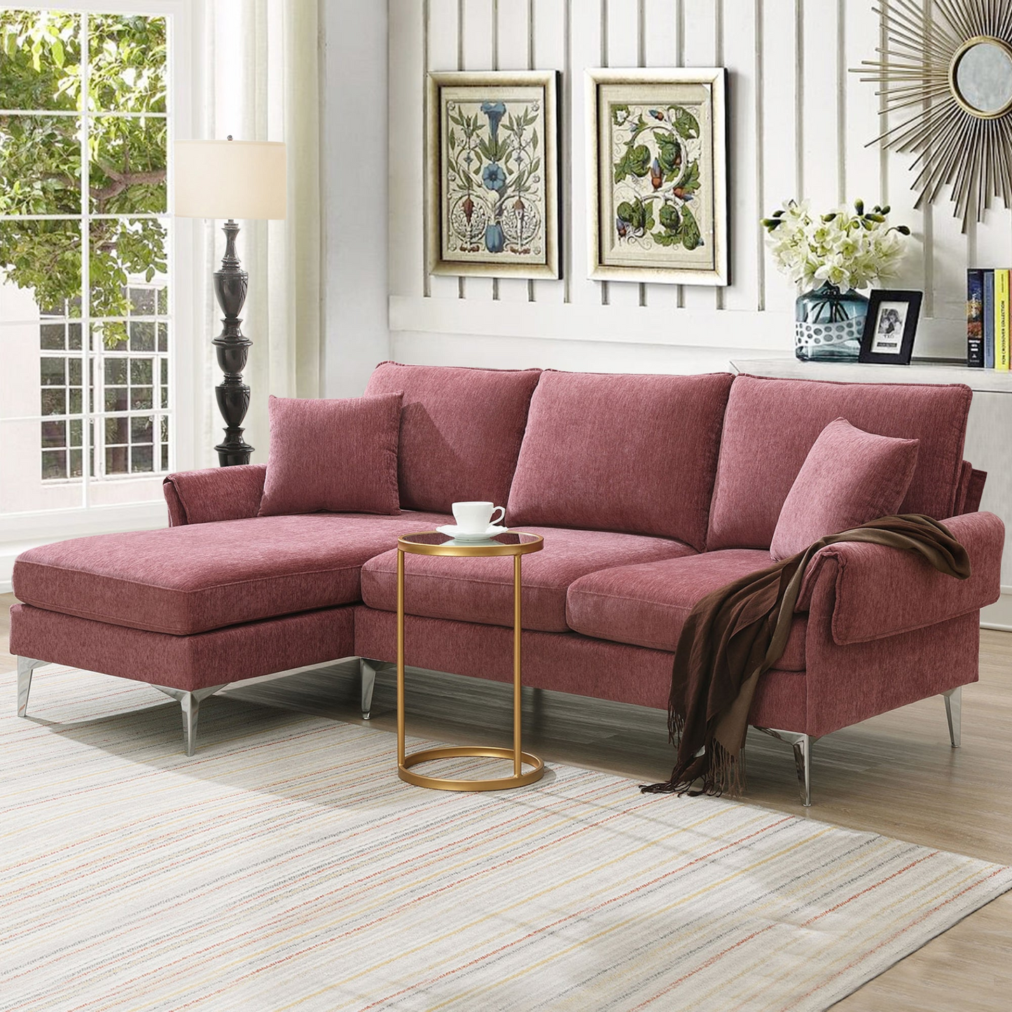 84 "Modern Chenille L-Shaped Sofa with Reversible Lounge,Convertible Sectional Couch Set,4 Seat Indoor Furniture with Reversible Chaise,Fit for Living Room, Apartment(2 Pillows)