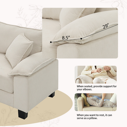 Wide Seat Corduroy Modular Sectional Sofa Bed,Sleeper Couch Set with Armrest Pillow,6 Seat Free Combination Sofa with Ottomans,Oversized Indoor Furniture for Living Room, 2 Colors