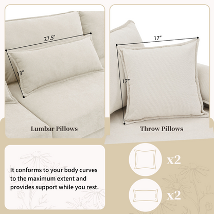 Wide Seat Corduroy Modular Sectional Sofa Bed,Sleeper Couch Set with Armrest Pillow,6 Seat Free Combination Sofa with Ottomans,Oversized Indoor Furniture for Living Room, 2 Colors