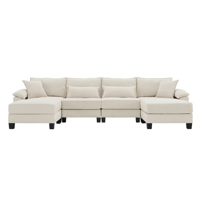 Wide Seat Corduroy Modular Sectional Sofa Bed,Sleeper Couch Set with Armrest Pillow,6 Seat Free Combination Sofa with Ottomans,Oversized Indoor Furniture for Living Room, 2 Colors