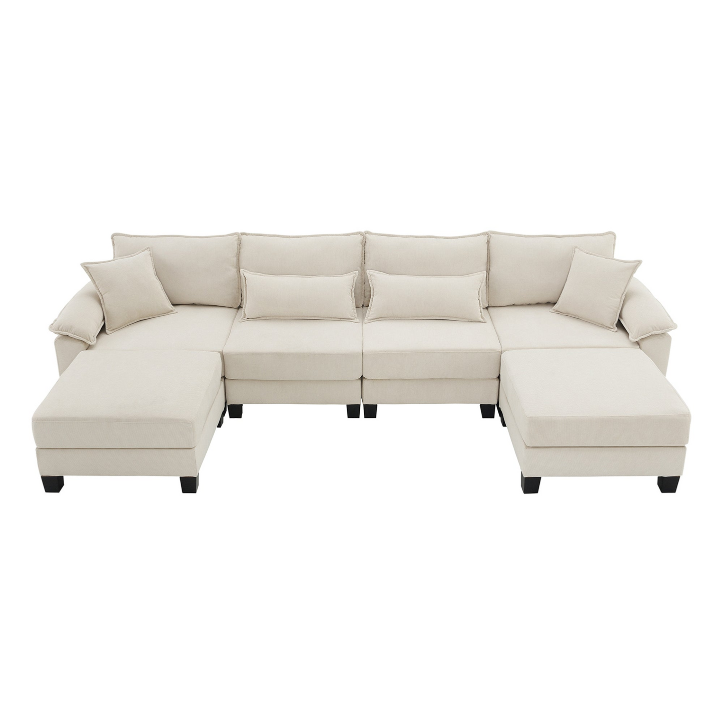Wide Seat Corduroy Modular Sectional Sofa Bed,Sleeper Couch Set with Armrest Pillow,6 Seat Free Combination Sofa with Ottomans,Oversized Indoor Furniture for Living Room, 2 Colors