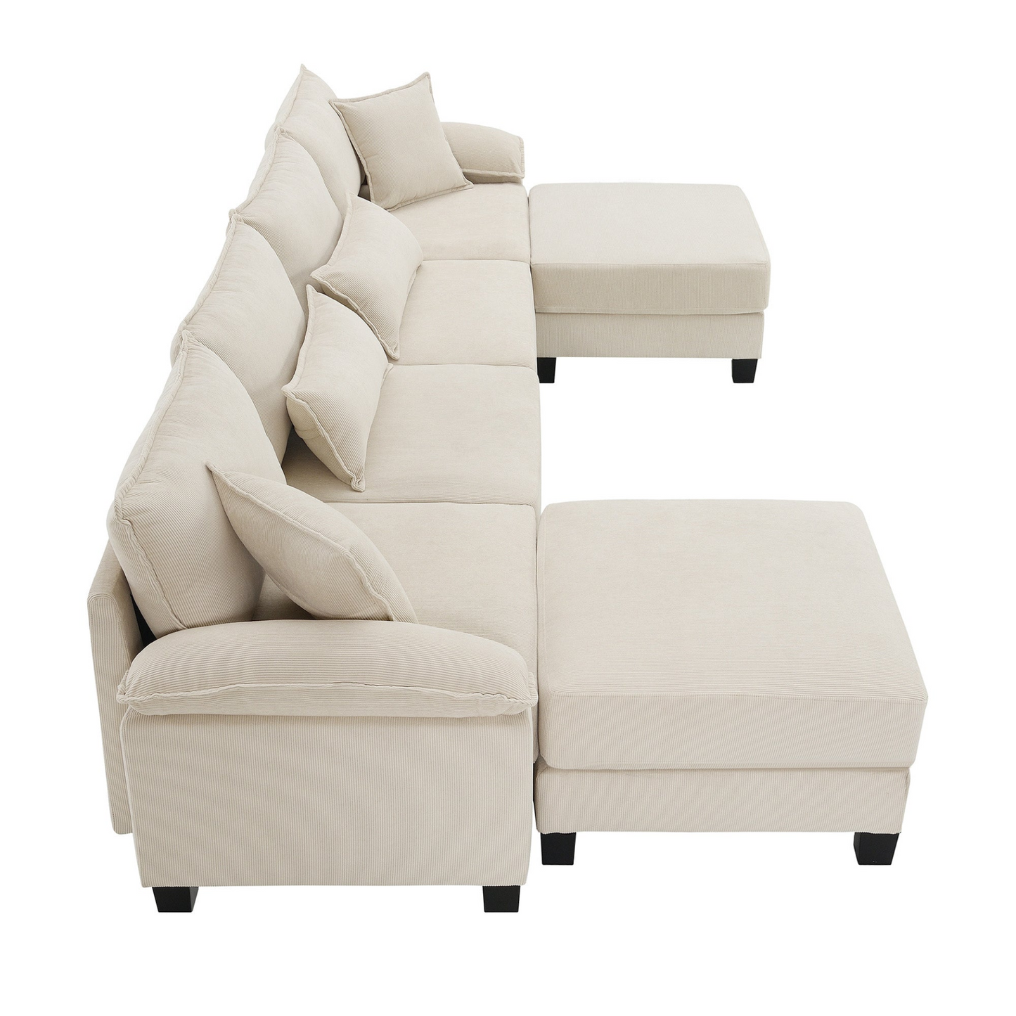 Wide Seat Corduroy Modular Sectional Sofa Bed,Sleeper Couch Set with Armrest Pillow,6 Seat Free Combination Sofa with Ottomans,Oversized Indoor Furniture for Living Room, 2 Colors