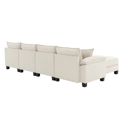 Wide Seat Corduroy Modular Sectional Sofa Bed,Sleeper Couch Set with Armrest Pillow,6 Seat Free Combination Sofa with Ottomans,Oversized Indoor Furniture for Living Room, 2 Colors