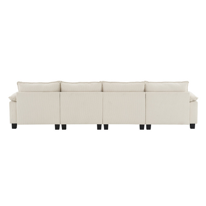 Wide Seat Corduroy Modular Sectional Sofa Bed,Sleeper Couch Set with Armrest Pillow,6 Seat Free Combination Sofa with Ottomans,Oversized Indoor Furniture for Living Room, 2 Colors