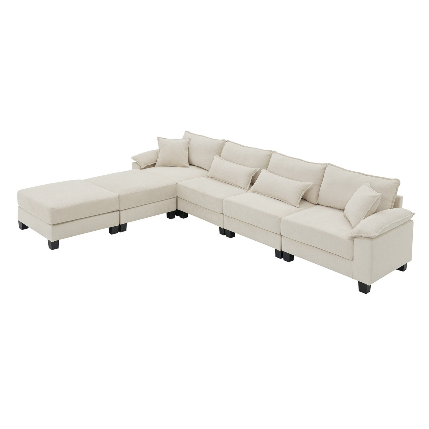 Wide Seat Corduroy Modular Sectional Sofa Bed,Sleeper Couch Set with Armrest Pillow,6 Seat Free Combination Sofa with Ottomans,Oversized Indoor Furniture for Living Room, 2 Colors