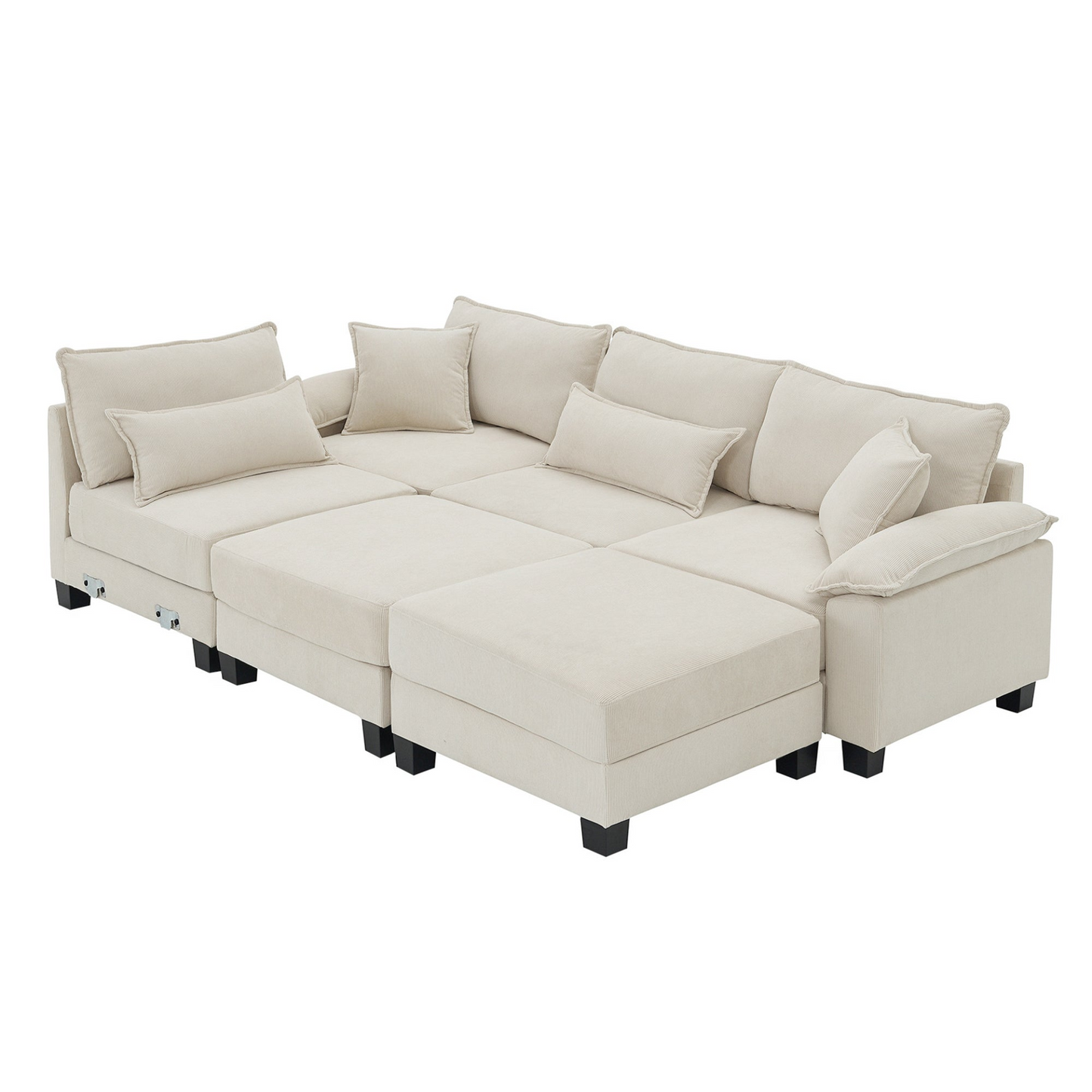 Wide Seat Corduroy Modular Sectional Sofa Bed,Sleeper Couch Set with Armrest Pillow,6 Seat Free Combination Sofa with Ottomans,Oversized Indoor Furniture for Living Room, 2 Colors