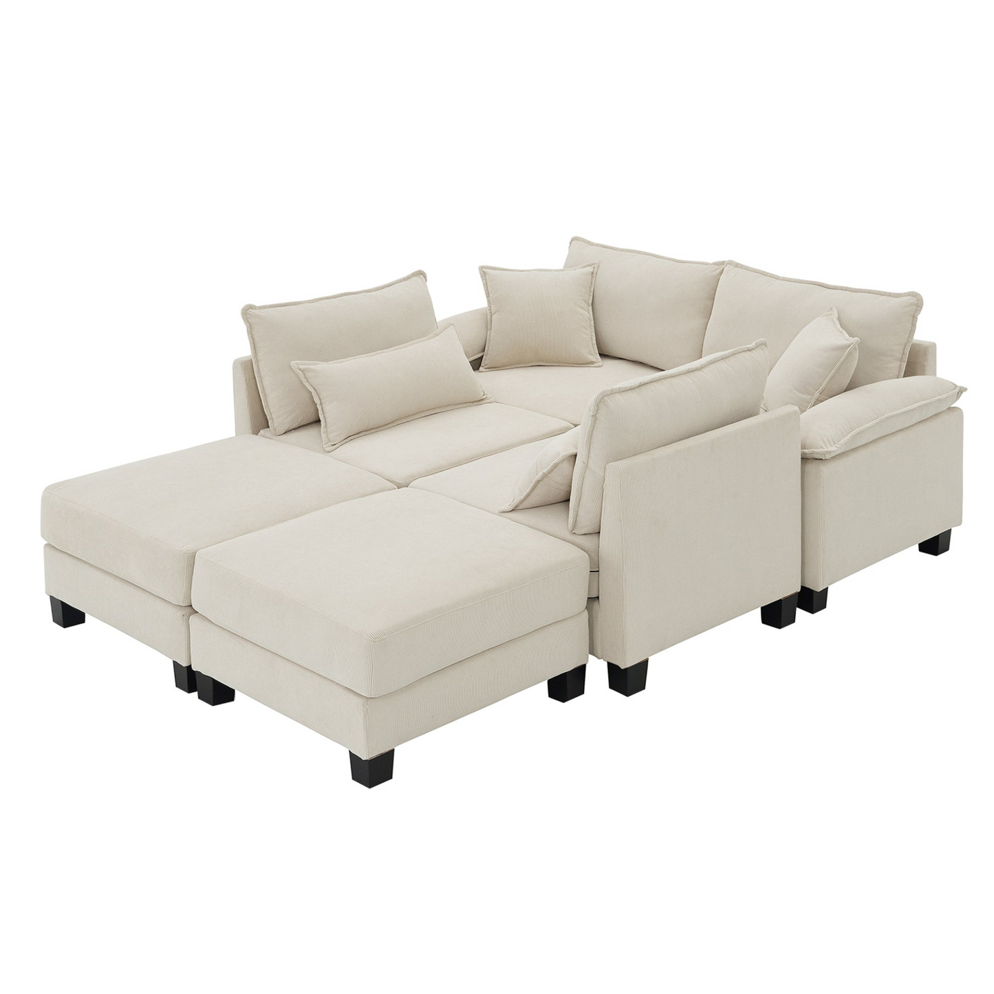 Wide Seat Corduroy Modular Sectional Sofa Bed,Sleeper Couch Set with Armrest Pillow,6 Seat Free Combination Sofa with Ottomans,Oversized Indoor Furniture for Living Room, 2 Colors