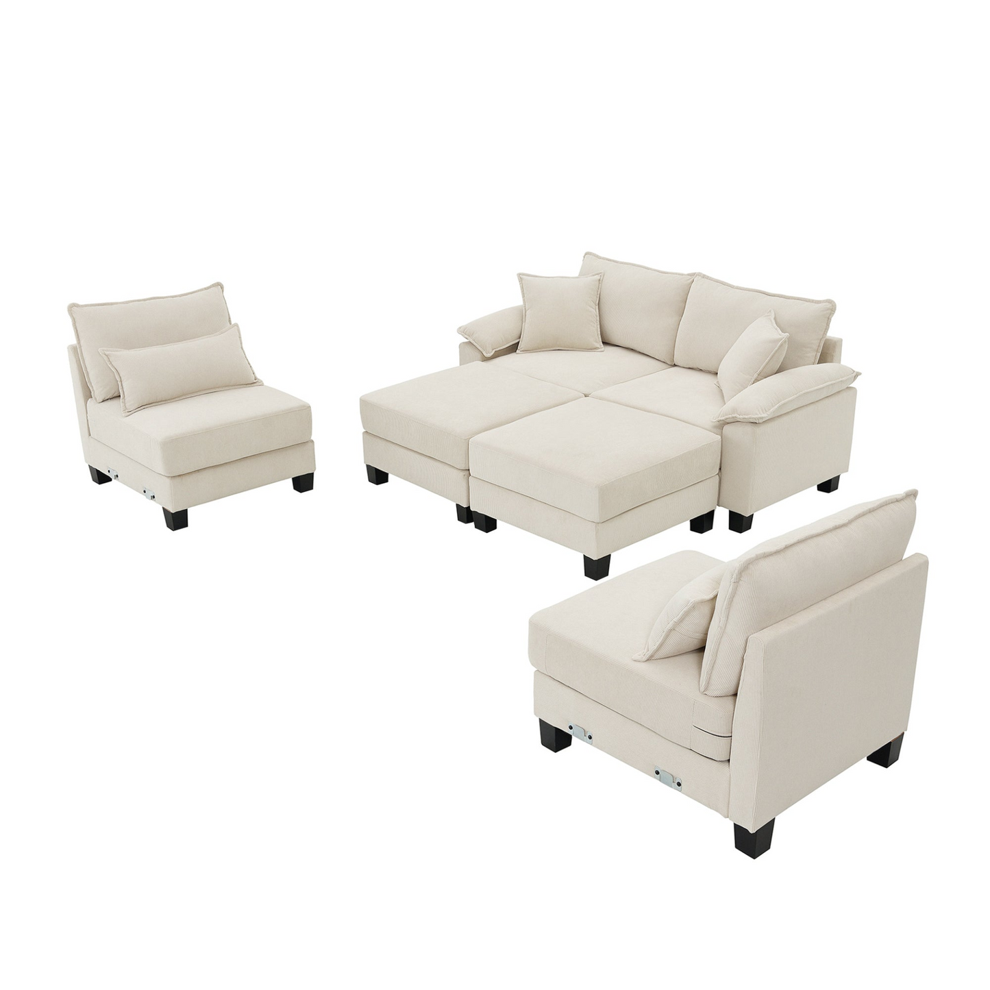 Wide Seat Corduroy Modular Sectional Sofa Bed,Sleeper Couch Set with Armrest Pillow,6 Seat Free Combination Sofa with Ottomans,Oversized Indoor Furniture for Living Room, 2 Colors
